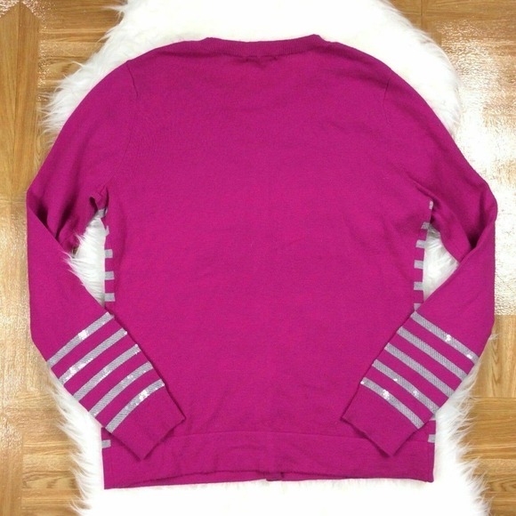 NEW Gap Striped Wool Cardigan Sweater Sequin Medium Purple - Picture 4 of 7